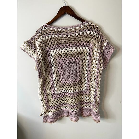 Homemade Tops - Homemade Crocheted Women's Festival Boatneck, Peekaboo Sleeves Top - Large